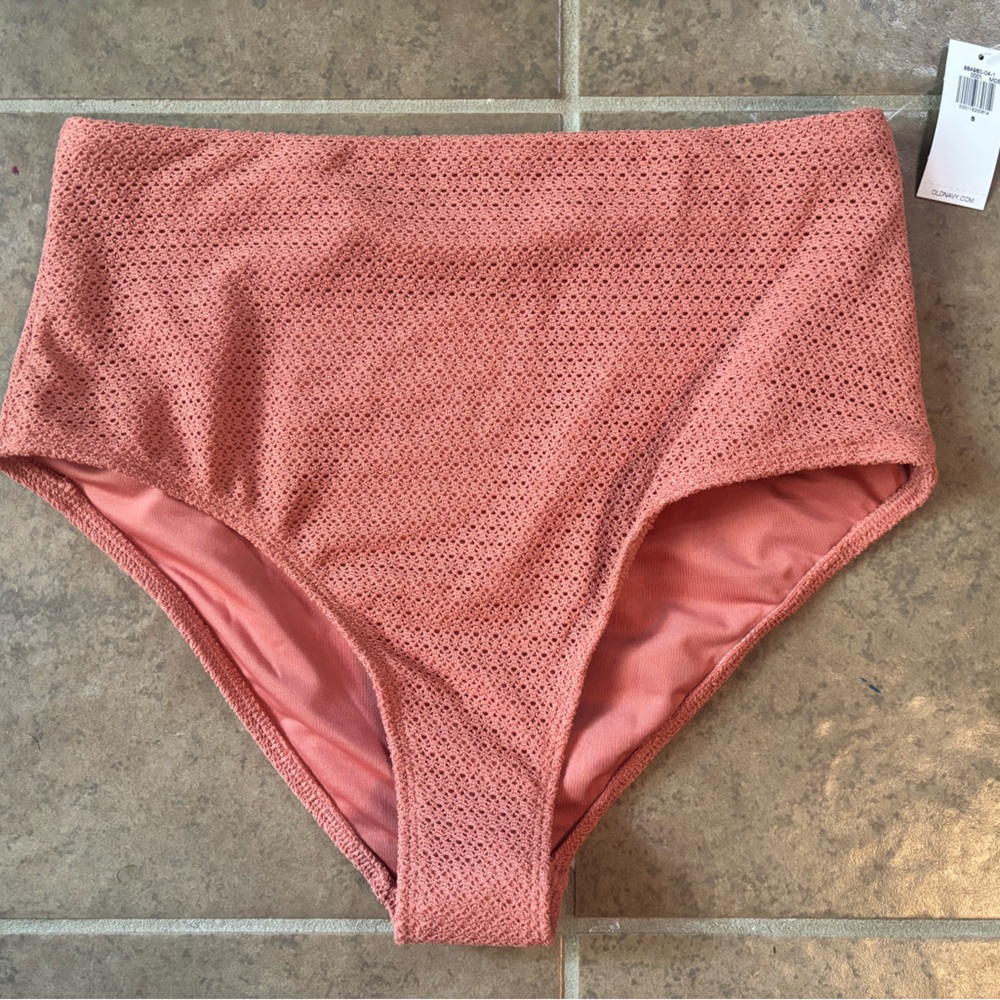 High-Waisted Brownish Pink toned Textured design Swim Bottom